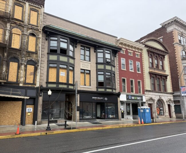 Commercial building on Cumberland Street in Downtown Lebanon PA beginning the rebuilding process after a fire.
